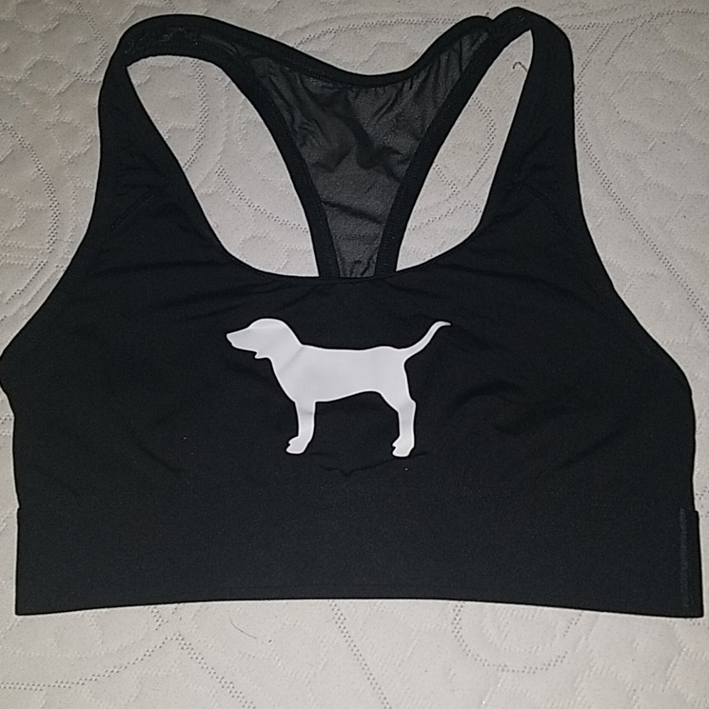 Pink black sports bra